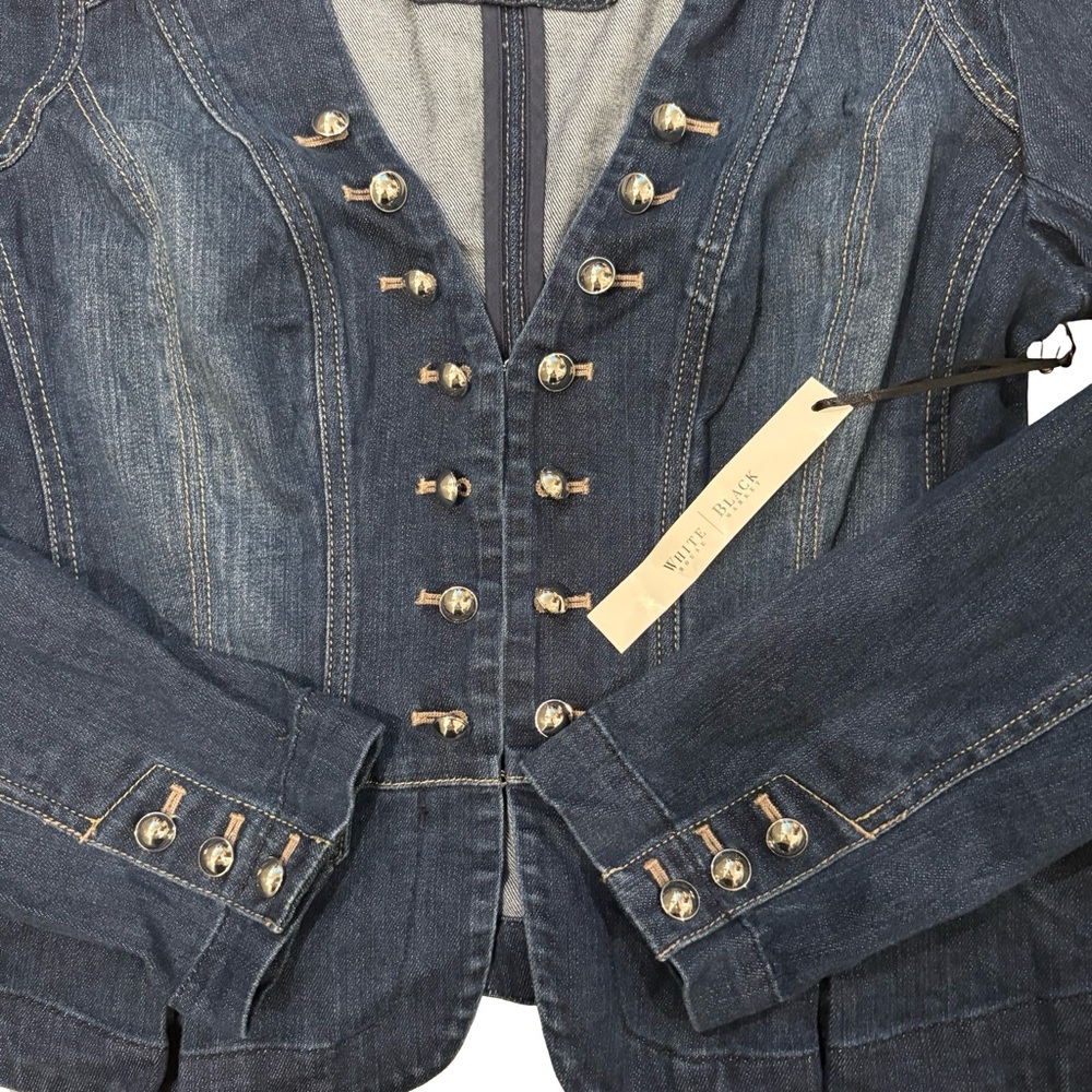 NWT White House Black Market Peplum Hem Military Inspired Jean Jacket, Sz 14 - Picture 14 of 16